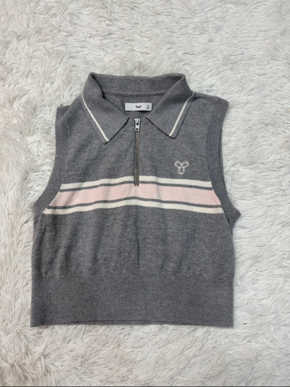 Aritzia TNA Bayport Cropped Quarter Zip Tank Sweater grey